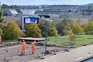Roadworks ahead of trams arriving at Merry Hill