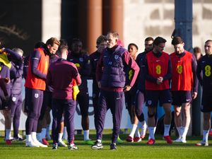 England manager Thomas Tuchel addresses players during a training session at St George’s Park