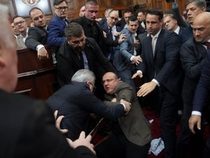 Supporting image for story: Scuffle in Serbian parliament amid accusations over fatal station roof collapse