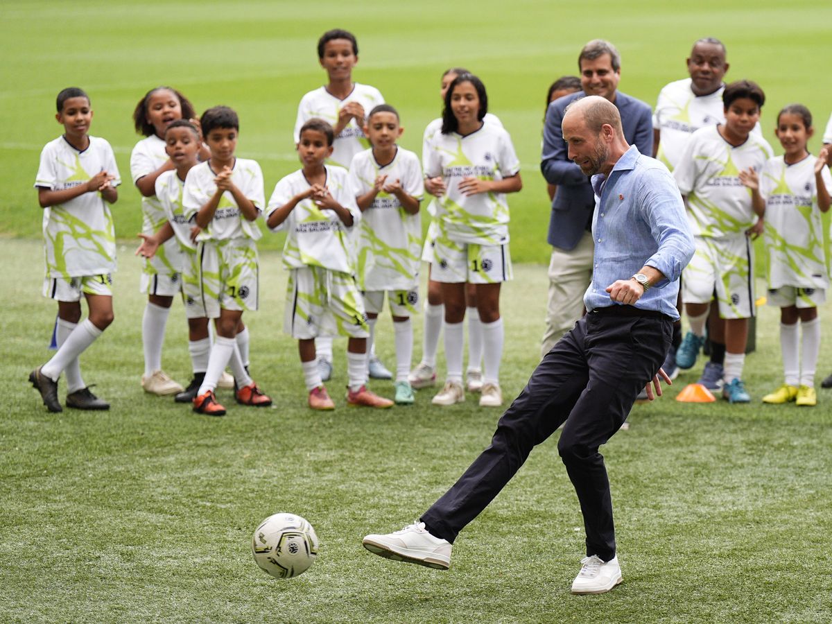 Prince of Wales celebrates penalty at world famous Maracana stadium