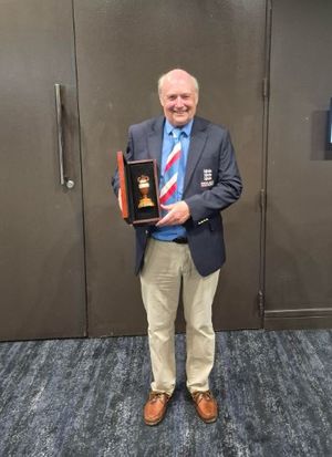 Peter Hayes, from Ellesmere, with the Ashes which he has helped England over-70s retain in Australia