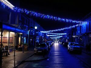 The Christmas lights in Middleton Street in Llandrindod Wells. Image: Andy Compton