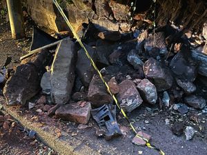 Damaged wall at Phoenix Bank, Market Drayton. Photo: Market Drayton Fire Station