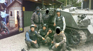 Humza Ali (top right), and (bottom left to right) Mohammed Ali Ahmed, Gabriel Rasmus and Abdelatif Gaini at a paintballing centre in Hockley Heath, Solihull