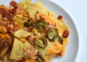 Fully loaded – the crispy nachos with salsa, cheese and jalapeño peppers