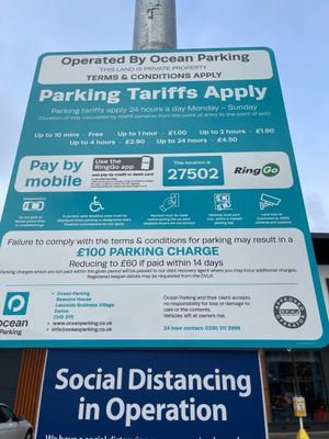 The sign at the site with small print on the 10 minute limit