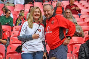 WALSALL COPYRIGHT NATIONAL WORLD TIM STURGESS 26/05/25.  League 2 play off final at Wembley. Wimbledon v Walsall FC. Fans and players in Wembley.