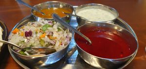 Tuck into the different sauces and flavours with the Poppadums'