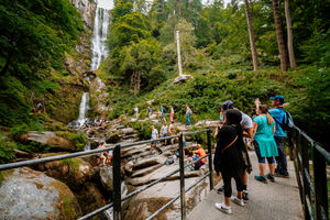 Pistyll Rhaeadr waterfall in Powys has been flooded with visitors