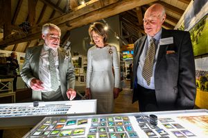 (L-R) Curator Allan Pollok-Morris, Shropshire's Lord-Lieutenant Anna Turner and British landscape architect Hal Moggridge OBE
