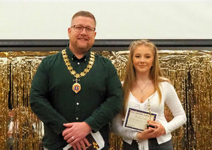 The Mayor of Newport Thomas Janke presented a trophy to Amelia Lewis.