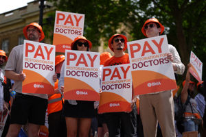 Junior doctors protesting outside Downing Street, London on June 27 in 2024.