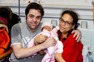 Glenn Peacock and Lorraine Graham with Tamzin Scarlett Peacock-Graham who was born at 2.04am weighing 6lb 1oz