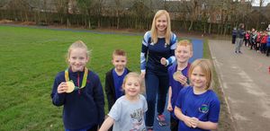 Pupils at Lawley Primary School with Joanna Rowsell Shand
