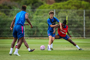 Fer Lopez (L) and Tawanda Chirewa (R) during the Wolverhampton Wanderers Pre-Season Training Session in Portugal.  (Photo by Wolverhampton Wanderers FC/Wolves via Getty Images)