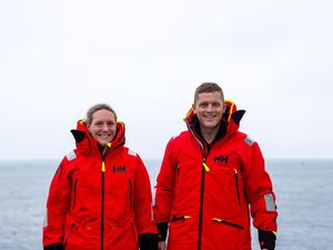 Supporting image for story: Couple reach halfway point of charity rowing challenge round Britain