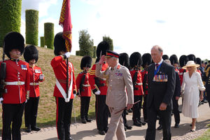 King Charles III and Queen Camilla arriving for the national Service of Remembrance, hosted by the Royal British Legion in partnership with the Government, to mark the 80th Anniversary of VJ Day at the National Memorial Arboretum in Alrewas, Staffordshire. Picture date: Friday August 15, 2025. PA Photo. Photo credit should read: Joe Giddens/PA Wire 