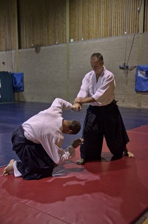 Sensei Mark Pickering 7th Dan Shihan in action at Cocks Moods Woods Aikido Club.