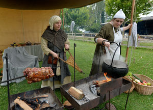 Sophie Caldwell and Rose Keenan make a viking supper