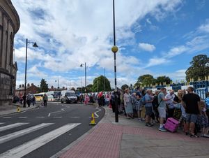 The queue for the flower show on Saturday morning 