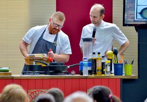 Chef James Sherwin from Wild Shropshire and host Stuart Collins, from Docket 33, give a demo