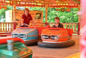 Trying out the dodgems are Lakin's Ryan Lakin (right) and Harry Cheeseman. Photo: Steve Leath