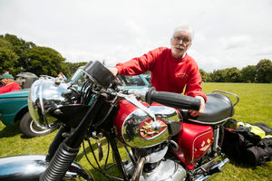 SANDWELL COPYRIGHT EXPRESS & STAR JAMIE RICKETTS 07/07/2024 - Sandwell Vehicle Show at Dartmouth Park in West Bromwich. In Picture: Tony Clements from Wolverhampton with his BSA A65 1968 motorcycle.