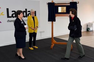 Landau chief executive Sonia Roberts and chairman Marcelle Kite with HRH The Princess Royal as she unveiled a plaque to mark the 25th anniversary of the charity