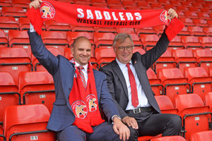 SPORT  COPYRIGHT TIM STURGESS EXPRESS AND  STAR...... 07/06/2022  Walsall FC are holding a press conference after announcing the club has been taken over by American firm, Trivela Group. Pictured, left, Benjamin Boycott and Leigh Pomlett....