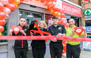 Assistant store manager Ross Salisbury, Harriett Baldwin MP, store manager Ben Marshall and Food to Go Manager Alex Slater at the opening of the new Post Office. Picture by Simon Hadley Photography.