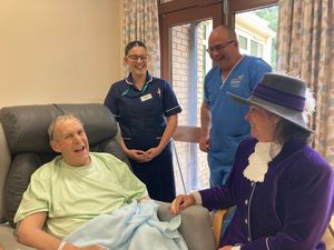 The High Sheriff of Shropshire was joined by Severn Hospice sister Charlotte Arnold, and Professor Derek Willis, the charity's medical director, chatting with Brian Stallard.