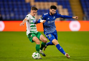 The New Saints' Josh Daniels in action against Astana's Elkhan Astanov