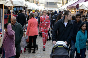 Mr Christmas E&S reporter Alex Ross says his suit went down a storm on a stroll through Wolverhampton market