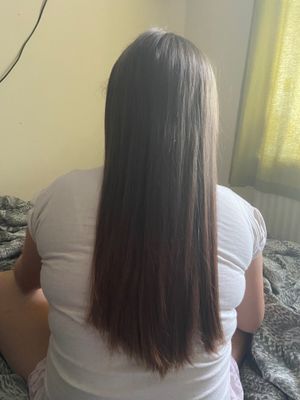 Katie's hair before she had it chopped off in aid of the Brain Tumour Research Charity and Little Princess Trust