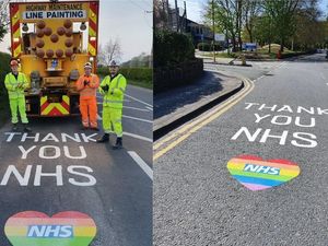 Supporting image for story: Council paints its thanks to NHS workers on roads outside hospitals