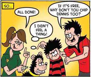 Gnasher gets a microchip. Pic: The Beano