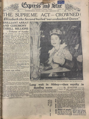 The front page of the 'county' edition of the Express & Star on June 2, 1953