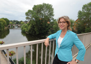 Floods minister Rebecca Pow during a visit to Shrewsbury earlier this year