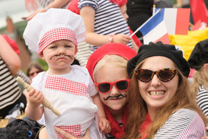 Bringing a touch of France to Rhayader Carnival - Mum Lily, Darla, five and Sybie one, were part of the Rhayader Frogs friends group’s Paris float