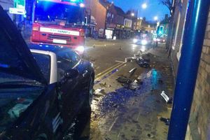 The crash scene in Lichfield Street, Bilston. Photo: @BilstonFire