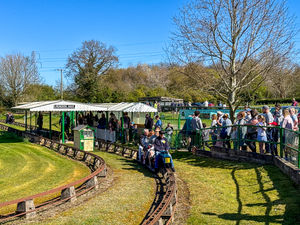 Publicity photo - visitors on the miniature-gauge railway
