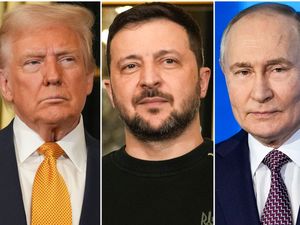 Combined photos of Donald Trump, Volodymyr Zelensky and Vladimir Putin