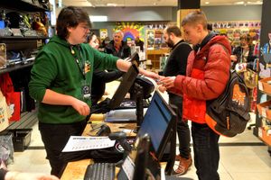 Aled Rees, from Welshpool, right, is served by Norman Kenny