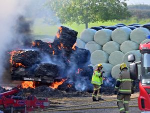 Supporting image for story: Video and photos show firefighters tackling large farm blaze - crews still on site after 11 hours