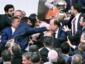 Supporting image for story: MPs in Turkey draw blood in brawl during debate on jailed colleague