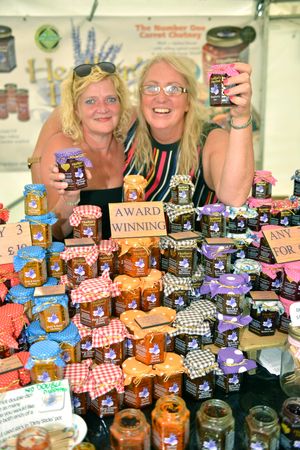 Suzi Smith, left, and Heather Williams with their award winning range of preserves