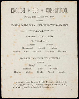 The programme for the 1889 Wolves vs Preston FA Cup Final