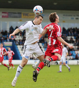 Shaun Whalley of AFC Telford United and Shaun Densmore of Altrincham