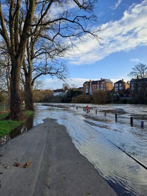 Flooding at the weir in Shrewsbury. Pictures: West Mercia Police