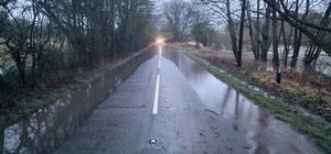The B4194 was showing standing floodwater in the morning and is expected to be closed this afternoon. Photo: Worcestershire County Council